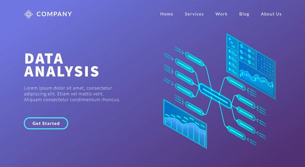 data analysis concept with various model of graph and chart big data for website template or landing homepage vector - Vector, Image