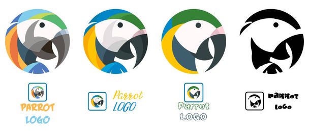 Παπαγάλος ή μακάο πολύχρωμο διανυσματικό σύνολο λογότυπων, τέσσερις εικονογραφήσεις λογότυπο ενός εξωτικού πουλιού - Διάνυσμα, εικόνα