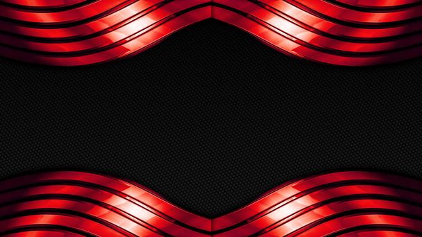 red and black shiny metal background and carbon fiber texture. metal background and texture. 3d illustration design. luxury and shiny for game and futuristic template. widescreen ratio. - Photo, Image