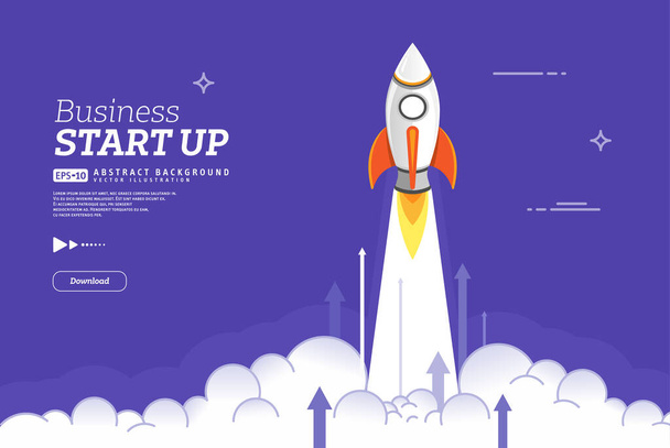 Business startup concept. Flat design rocket launch vector illustration - Vector, Image