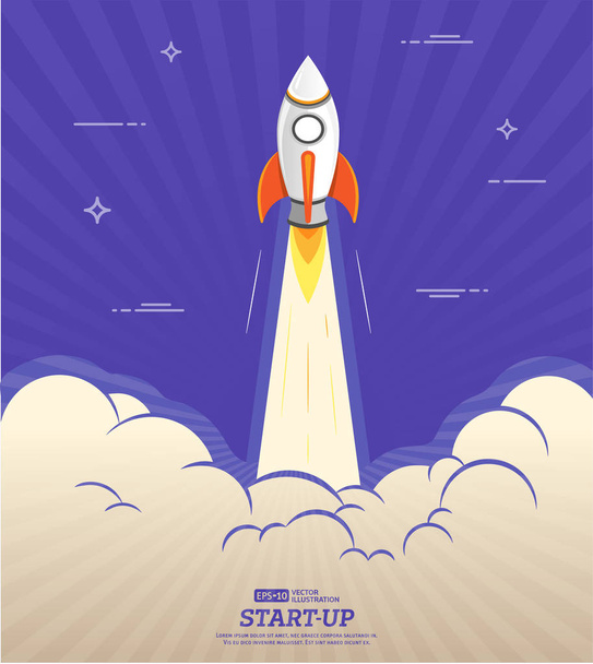 Concepto de startup empresarial. Diseño plano cohete lanzamiento vector ilustración
 - Vector, Imagen