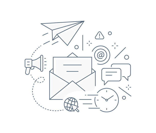 Hírlevél - E-mail marketing koncepció vonal design stílus ikon. - Vektor, kép