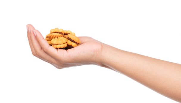 hand holding cookie isolated on white background - Foto, Bild