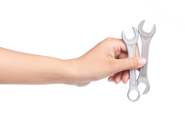 hand holding Wrenchs isolated on white background - Foto, afbeelding