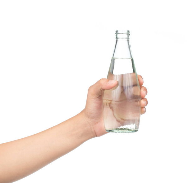 Botella de mano de agua aislada sobre fondo blanco
 - Foto, Imagen