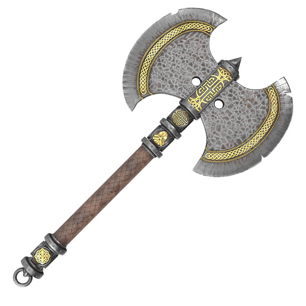 fantasy iron ax on an isolated white background. 3d illustration - Foto, afbeelding