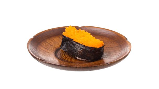 fresh sushi on a wooden dish isolated on white background - Photo, Image