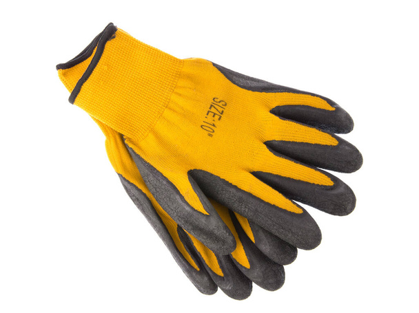 Yellow leather work gloves isolated on white background - Photo, Image