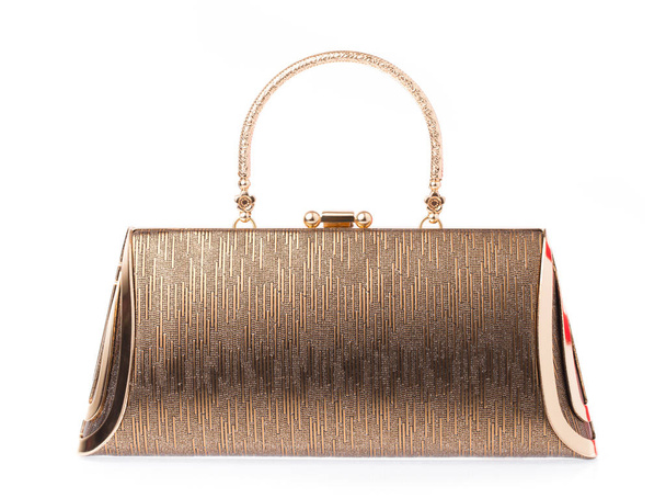 goldene Handtasche Luxus isoliert auf weißem Hintergrund - Foto, Bild