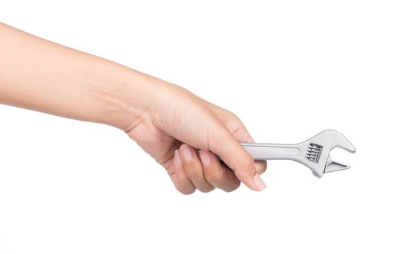 hand holding Wrench isolated on white background - Photo, Image