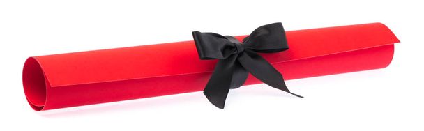 roll red paper with black ribbon isolated on white background - Photo, Image