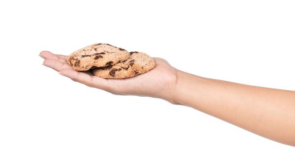 kézi gazdaság cookie-k Csokoládé keksz elszigetelt fehér alapon - Fotó, kép