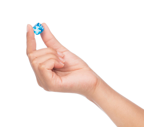 hand holding plstic dice isolated on white background. - Photo, Image
