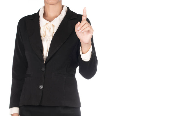Biznes kobieta palec wskazujący naciskając izolowane na białym tle - Zdjęcie, obraz