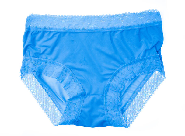 Schöne weibliche blaue Höschen isoliert auf weißem Hintergrund. Sexy Unterwäsche - Foto, Bild