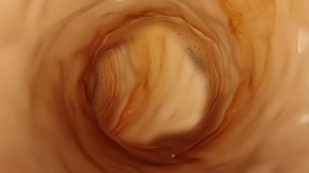 κορυφή της άποψης του σούπερ αργή κίνηση πυροβολισμό του φρέσκου γάλακτος κρέμα με δίνη καφέ, έννοια της - Πλάνα, βίντεο