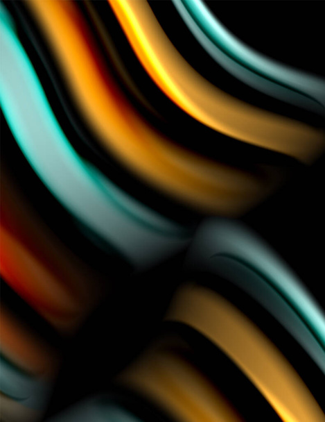 Líneas lisas de seda sobre ondas de color fluidas negras y líquidas. Ilustración vectorial
 - Vector, Imagen