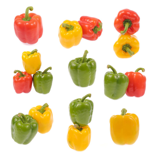 Set of different views of bell peppers isolate on white background - Photo, Image