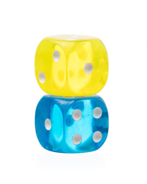 Two falling dice isolated on white background. - Photo, Image