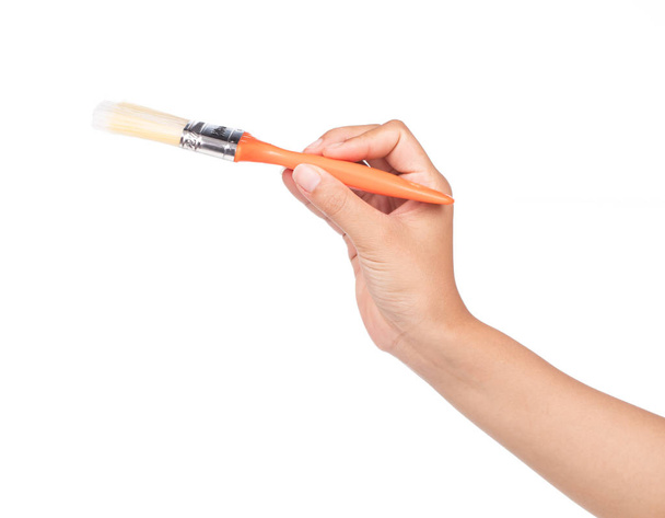 hand holding Paintbrush isolated on white background - Photo, Image