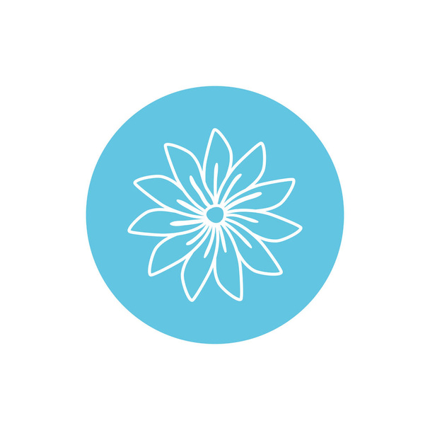 Flower inside blue circle line block style icon set vector design - Vektör, Görsel