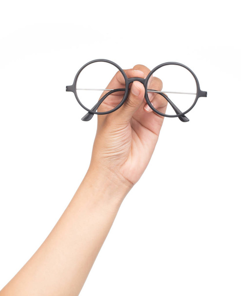 hand holding Eye Glasses Isolated on White background - Photo, Image