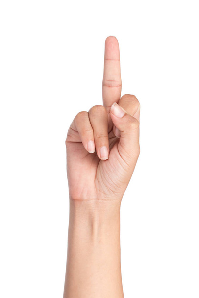 hand in a gesture meaning in Western cultures Fuck you or fuck off isolated on white background - Photo, Image