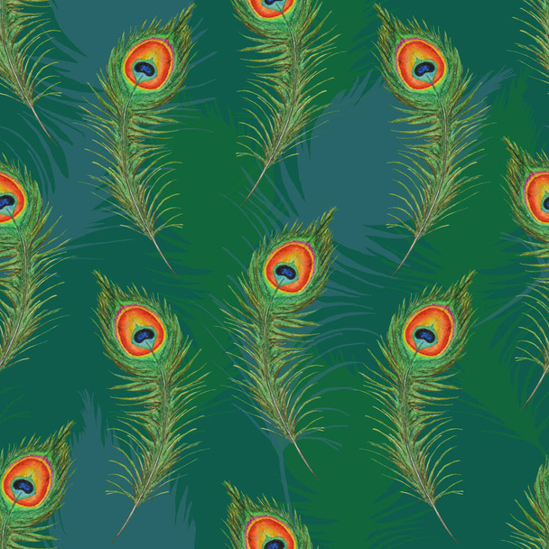 Aquarel naadloos patroon Peacock veren  - Foto, afbeelding
