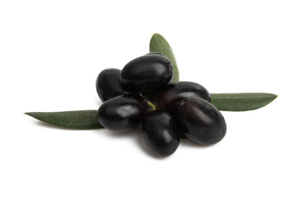 black olives with leaf isolated on white background - Photo, Image