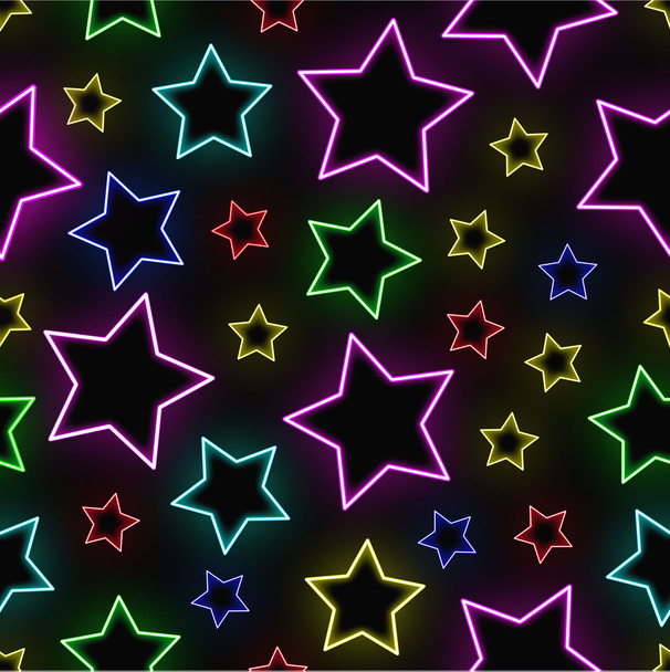 シームレスなネオンの星の背景 - ベクター画像