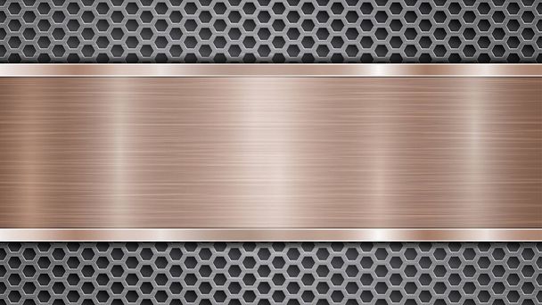 Fond de surface métallique perforée argent avec trous et plaque polie bronze horizontale avec une texture métallique, des reflets et des bords brillants
 - Vecteur, image