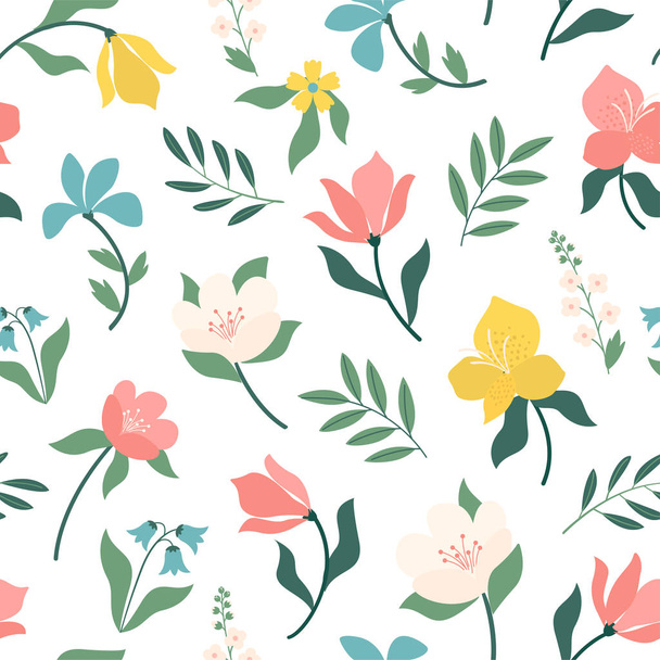 Seamless bright scandinavian floral pattern. Great for fabric, textile. Vector illustration. - Vektör, Görsel
