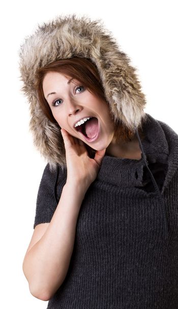Woman with fur cap - Фото, изображение