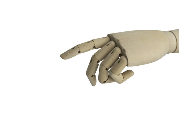 Roboter-Hand zeigt Finger auf weißem Hintergrund - Foto, Bild