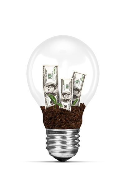 Light Bulb and Growing Dollar Bills - Photo, image