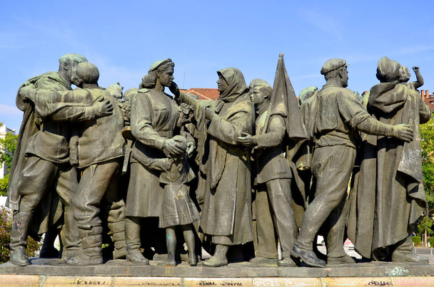 SOFIA, BULGARIA - SEPTEMBER 23: Details of Soviet Army monument on September 23, 2013 in Sofia, Bulgaria The monument was constructed in 1954 commands a presence in one of the largest parks in Sofia. - 写真・画像