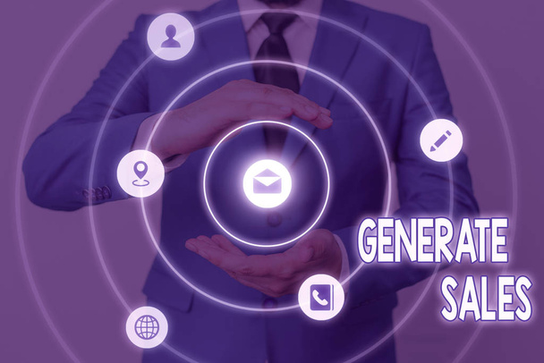 Conceptuele handschrift toont Generate Sales. Business foto showcasing proces van het maken van contact en detail met potentiële klanten. - Foto, afbeelding