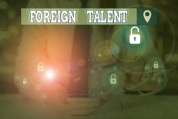 Texte montrant Talent étranger. Photo conceptuelle étrangers ayant des qualifications ou des diplômes professionnels
. - Photo, image