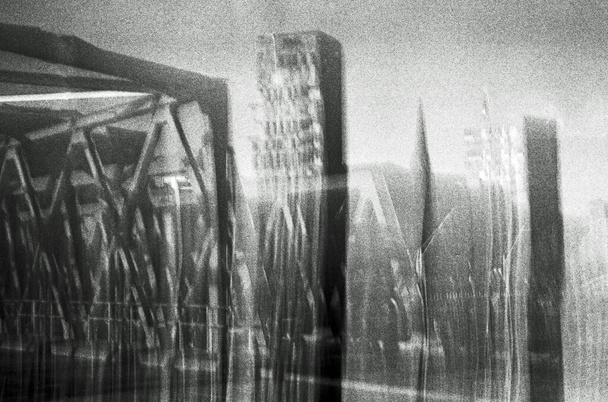Blurred black and white analog photography of city office buildings - Photo, Image