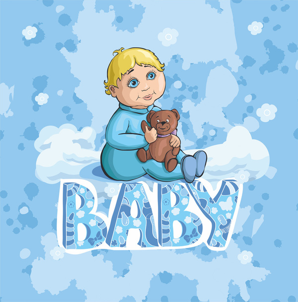 μωρό κάρτα με ένα αγόρι με φόρμες - Διάνυσμα, εικόνα