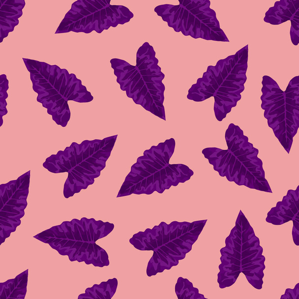 Leaves pattern for textile, print, surface, fabric design. Purple tropical leaves background. Seamless leaves pattern design - Vector, Image