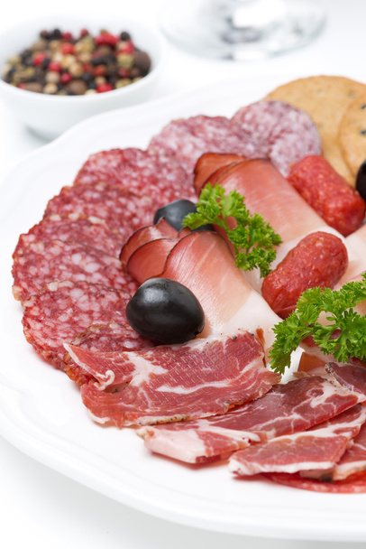 assorted deli meats on a plate, close-up - Fotó, kép