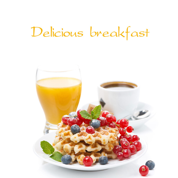 Delicious breakfast with Belgian waffles and berries, isolated - Foto, immagini