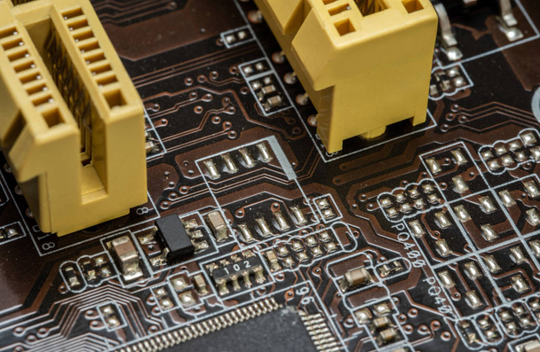 Motherboard. Resistors, tracks, and sockets. - Foto, Imagen