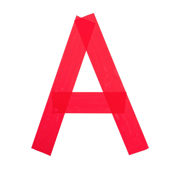 Letter "A" made from red construction adhesive tape. Isolated on white background - Фото, зображення