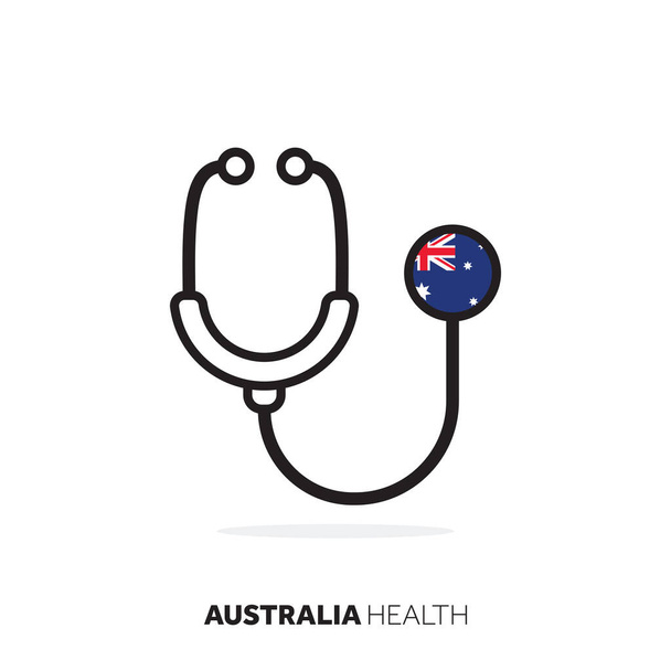Austrália conceito de saúde. Estetoscópio médico com bandeira do país
 - Vetor, Imagem