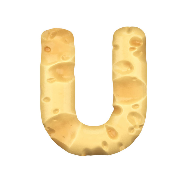 3D Rendering of a Piece of Cheese in the Shape of the Letter  - Φωτογραφία, εικόνα
