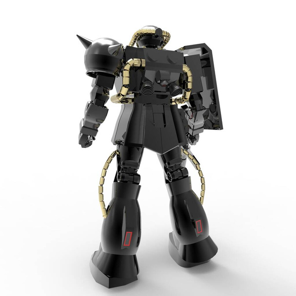 Sci-fi mecha żołnierz stoi. Wojskowy futurystyczny robot. Mecha kontrolowany przez pilota - Zdjęcie, obraz