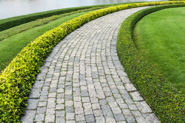 The Stone block walk path with green grass - Photo, Image