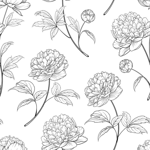 Zökkenőmentes tapéta bazsarózsa virág elemek. Digitális lapos illusztráció virágos bazsalikom zökkenőmentes minta elemekből fehér alapon. Egy csokor bazsarózsa. Dekoráció elszigetelt ellen fehér - Vektor, kép